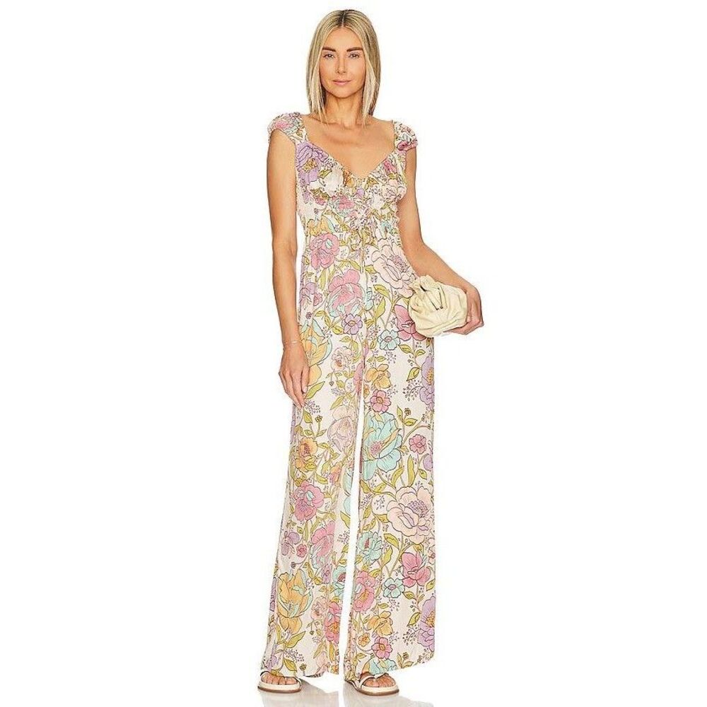 Free People Jumpsuit Women XS Multicolor Floral Get Obsessed Wide Leg Boho